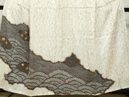 平和屋着物●訪問着　刺繍　絞り　流水草花文　金彩　正絹　逸品　未使用　DABD9961ud