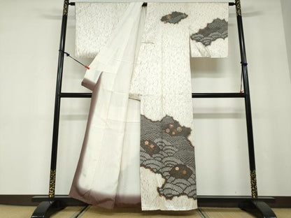 平和屋着物●訪問着　刺繍　絞り　流水草花文　金彩　正絹　逸品　未使用　DABD9961ud