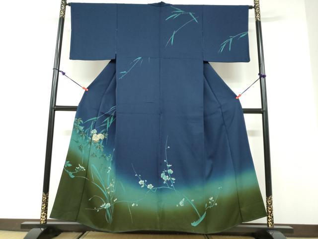 平和屋着物●訪問着　駒刺繍　草花文　暈し染め　金彩　正絹　逸品　DABD9963ud