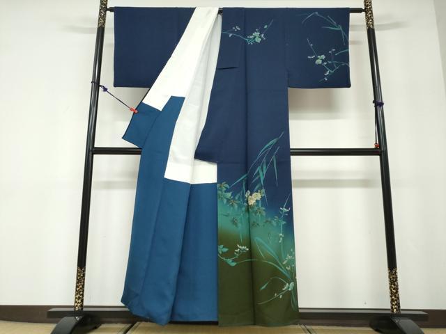 平和屋着物●訪問着　駒刺繍　草花文　暈し染め　金彩　正絹　逸品　DABD9963ud