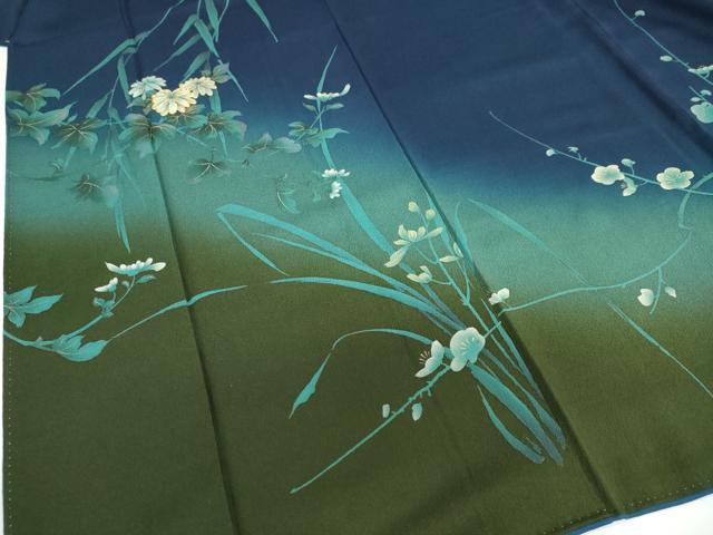 平和屋着物●訪問着　駒刺繍　草花文　暈し染め　金彩　正絹　逸品　DABD9963ud