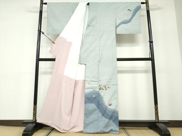 平和屋着物●訪問着　紬地　猿蟹合戦　正絹　逸品　DABD9969ud