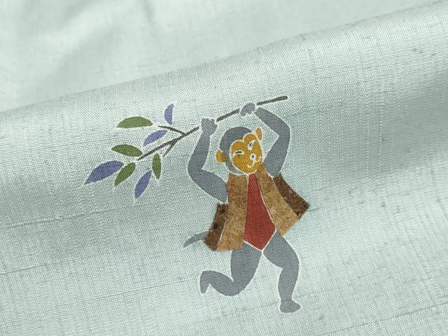 平和屋着物●訪問着　紬地　猿蟹合戦　正絹　逸品　DABD9969ud
