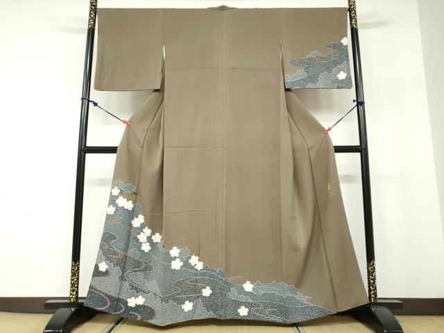 平和屋着物●染色の魔術師　染乃座・大久保玄才　そめのざ玄才　訪問着　流水舞桜文　金彩　正絹　逸品　DABD9970ud