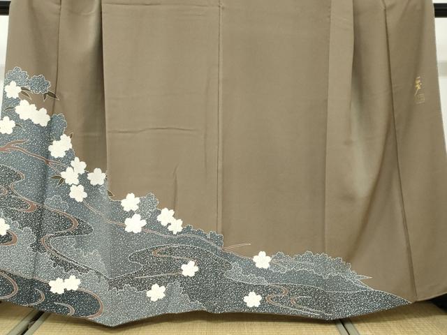 平和屋着物●染色の魔術師　染乃座・大久保玄才　そめのざ玄才　訪問着　流水舞桜文　金彩　正絹　逸品　DABD9970ud
