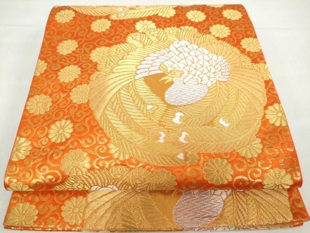 平和屋着物◎西陣 服部織物謹製 六通柄袋帯 唐織 白鳥緞子 鳳凰花唐草文 金銀糸 正絹 逸品 DABD9997ud