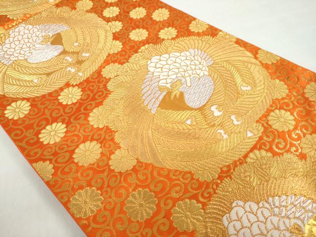平和屋着物◎西陣 服部織物謹製 六通柄袋帯 唐織 白鳥緞子 鳳凰花唐草文 金銀糸 正絹 逸品 DABD9997ud