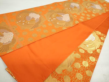 平和屋着物◎西陣 服部織物謹製 六通柄袋帯 唐織 白鳥緞子 鳳凰花唐草文 金銀糸 正絹 逸品 DABD9997ud