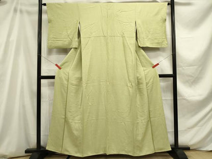 平和屋着物■上質な色無地 霞地紋 苗色 正絹 逸品 DABE0001ya