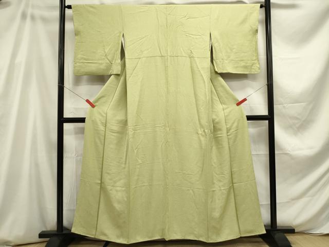 平和屋着物■上質な色無地 霞地紋 苗色 正絹 逸品 DABE0001ya
