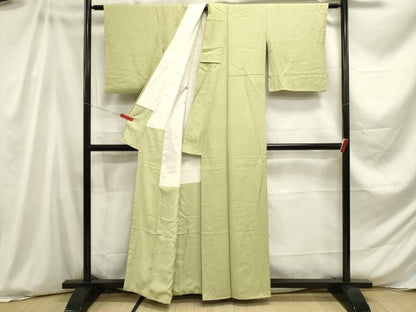 平和屋着物■上質な色無地 霞地紋 苗色 正絹 逸品 DABE0001ya