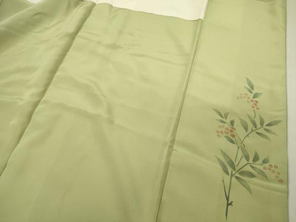 平和屋着物■上質な色無地 霞地紋 苗色 正絹 逸品 DABE0001ya