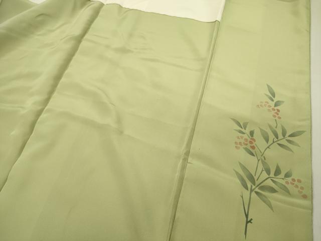 平和屋着物■上質な色無地 霞地紋 苗色 正絹 逸品 DABE0001ya