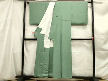 平和屋着物■上質な色無地 霞地紋 老竹色 正絹 逸品 DABE0012ya