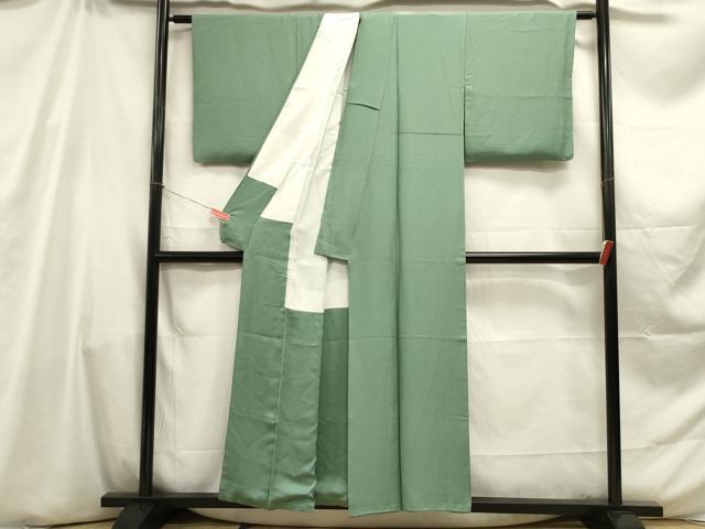 平和屋着物■上質な色無地 霞地紋 老竹色 正絹 逸品 DABE0012ya