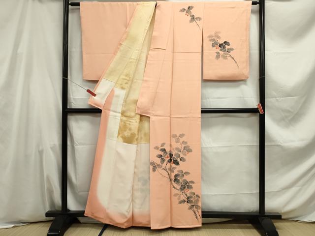 平和屋着物■訪問着　作家物　手描き　枝葉文　正絹　逸品　DABE0021ya