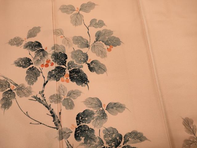 平和屋着物■訪問着　作家物　手描き　枝葉文　正絹　逸品　DABE0021ya