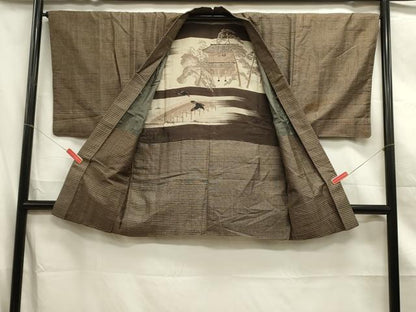 平和屋着物■男性　本場大島紬　アンサンブル　長羽織　横段文　風景文　正絹　逸品　DABE0022ya