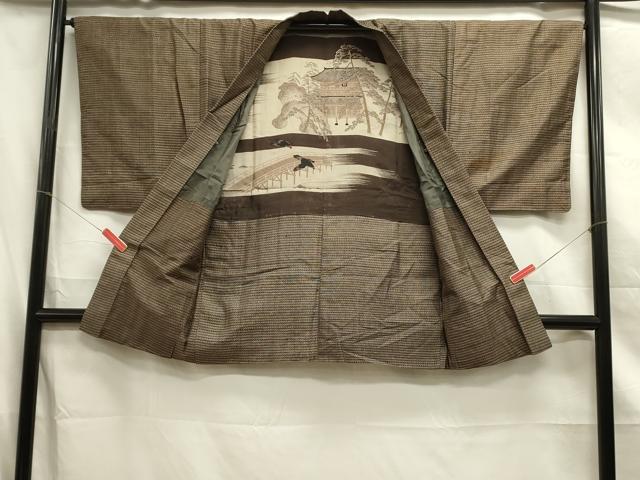 平和屋着物■男性　本場大島紬　アンサンブル　長羽織　横段文　風景文　正絹　逸品　DABE0022ya