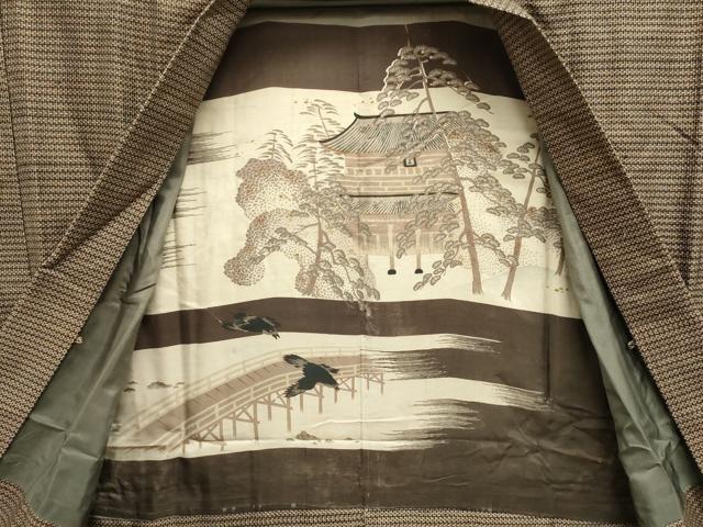平和屋着物■男性　本場大島紬　アンサンブル　長羽織　横段文　風景文　正絹　逸品　DABE0022ya