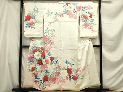 平和屋着物■訪問着　刺繍　草花文　金彩　正絹　逸品　DABE0029ya