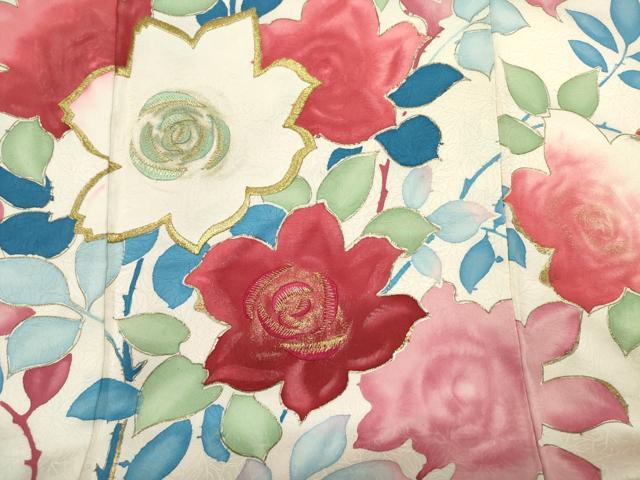 平和屋着物■訪問着　刺繍　草花文　金彩　正絹　逸品　DABE0029ya