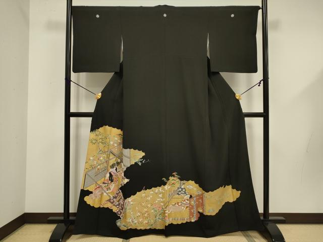 平和屋着物■豪華黒留袖　人物風景文　金彩　正絹　逸品　DABE0066ya