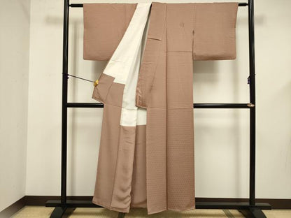 平和屋着物■上質な色無地　亀甲地紋　梅染色　正絹　逸品　DABE0078ya
