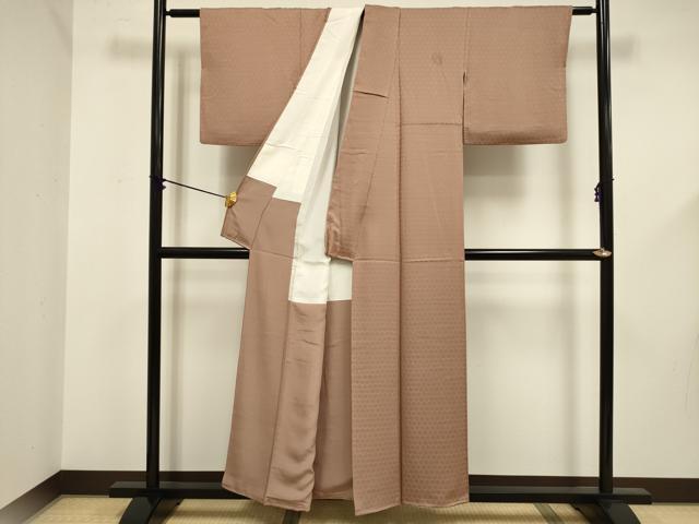 平和屋着物■上質な色無地　亀甲地紋　梅染色　正絹　逸品　DABE0078ya
