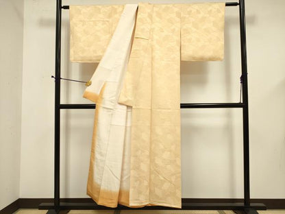 平和屋着物■上質な色無地　幾何学地紋　卵色　正絹　逸品　DABE0081ya