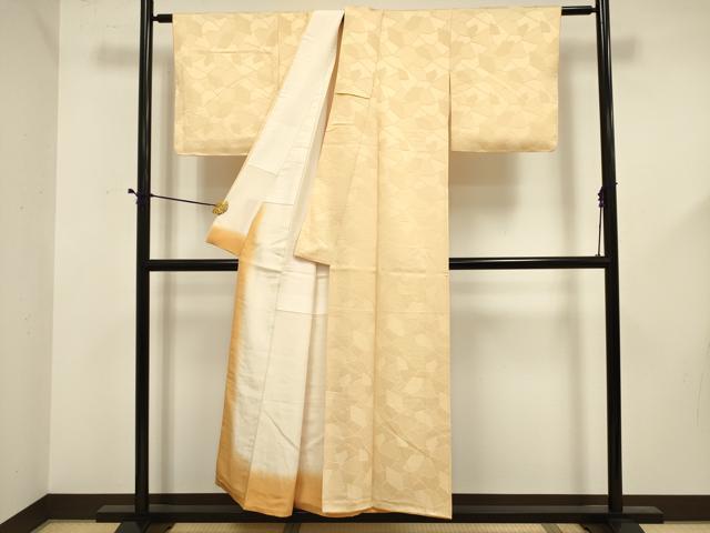 平和屋着物■上質な色無地　幾何学地紋　卵色　正絹　逸品　DABE0081ya