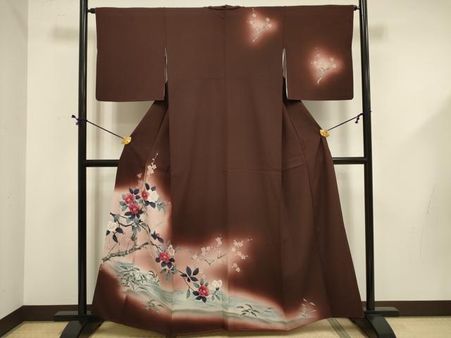 平和屋着物■訪問着　手描き　鴛鴦花文　暈し染め　金彩　正絹　逸品　DABE0082ya
