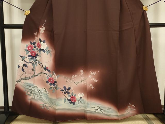 平和屋着物■訪問着　手描き　鴛鴦花文　暈し染め　金彩　正絹　逸品　DABE0082ya
