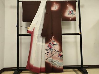 平和屋着物■訪問着　手描き　鴛鴦花文　暈し染め　金彩　正絹　逸品　DABE0082ya
