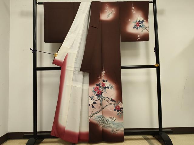 平和屋着物■訪問着　手描き　鴛鴦花文　暈し染め　金彩　正絹　逸品　DABE0082ya