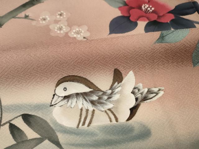 平和屋着物■訪問着　手描き　鴛鴦花文　暈し染め　金彩　正絹　逸品　DABE0082ya