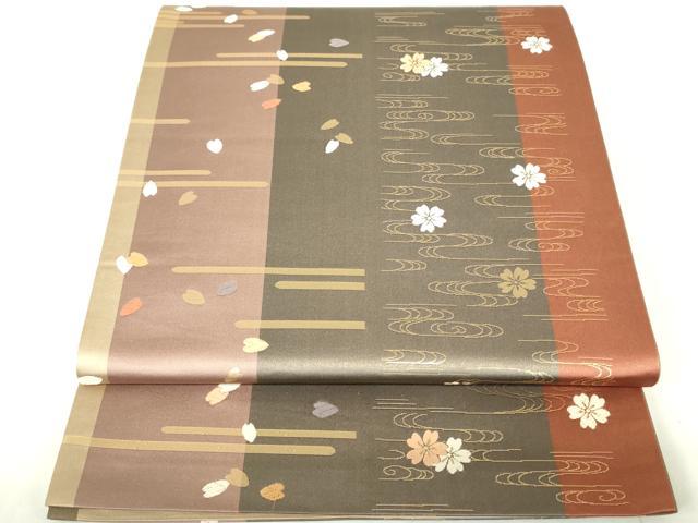 平和屋着物◎全通柄袋帯　唐織　流水花文　金糸　正絹　逸品　DABE0089ya