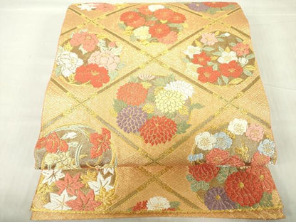 平和屋着物◎佐賀錦　六通柄袋帯　唐織　天井文　金糸　正絹　逸品　DABE0092ya