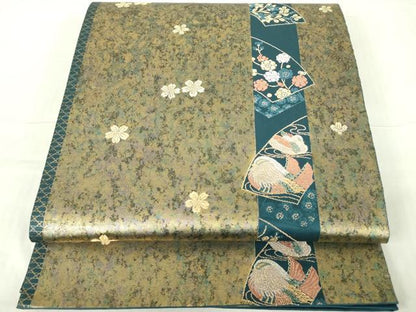 平和屋着物◎六通柄袋帯　唐織　鴛鴦花文　金銀糸　引箔　正絹　逸品　DABE0093ya