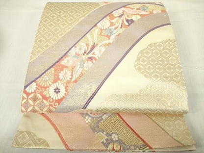 平和屋着物◎六通柄袋帯　唐織　鳳凰花文　金糸　正絹　逸品　DABE0105ya