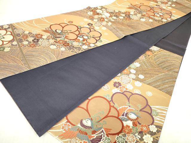 平和屋着物◎六通柄袋帯　唐織　鴛鴦花文　金糸　正絹　逸品　DABE0121ya