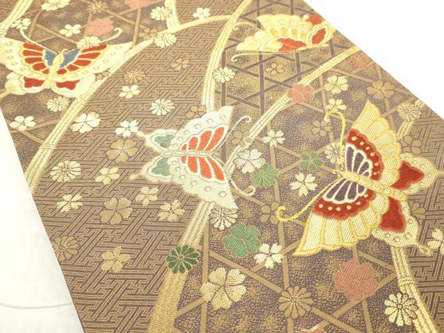 平和屋着物◎六通柄袋帯　唐織　花蝶文　金糸　正絹　逸品　DABE0123ya