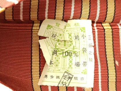 平和屋着物◎本場筑前博多織　半幅帯　間道　証紙付き　正絹　逸品　DABE0126ya