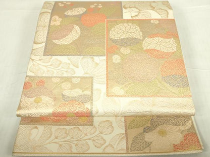平和屋着物◎全通柄袋帯　色紙花文　金糸　正絹　逸品　DABE0133ya