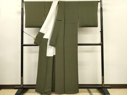 平和屋着物■上質な色無地　松葉色　ますいわ屋扱い　正絹　逸品　DABE0141ya