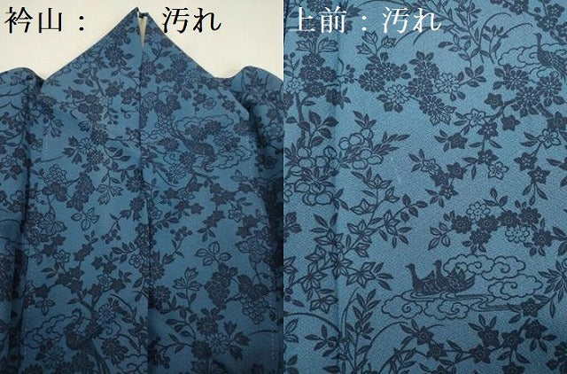 平和屋着物■上質な小紋 藍 型染め 花蝶文 正絹 逸品 DABE0142ya