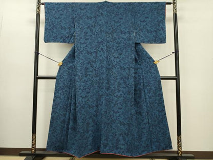 平和屋着物■上質な小紋 藍 型染め 花蝶文 正絹 逸品 DABE0142ya