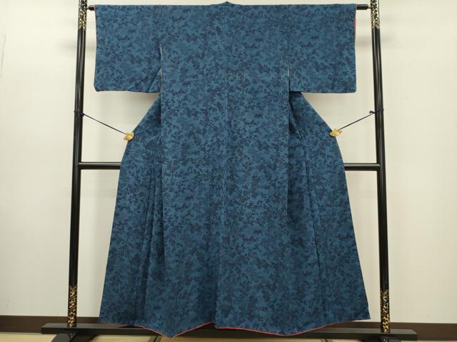 平和屋着物■上質な小紋 藍 型染め 花蝶文 正絹 逸品 DABE0142ya