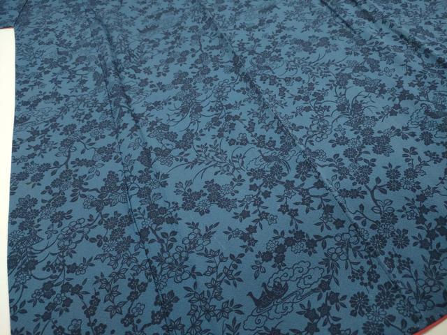 平和屋着物■上質な小紋 藍 型染め 花蝶文 正絹 逸品 DABE0142ya