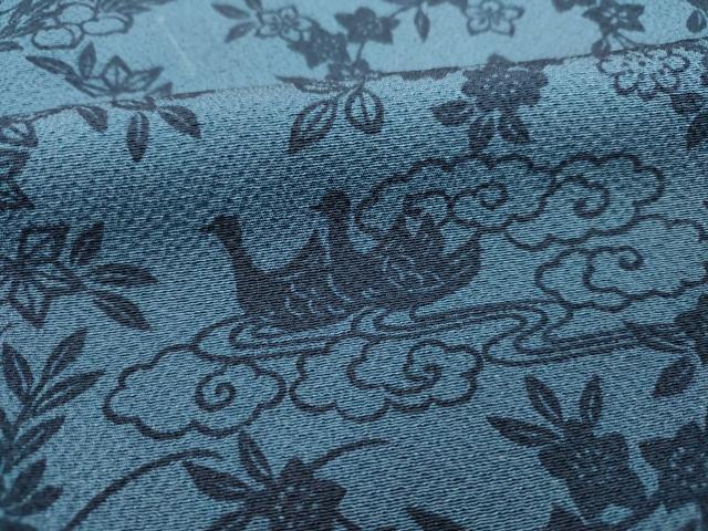 平和屋着物■上質な小紋 藍 型染め 花蝶文 正絹 逸品 DABE0142ya